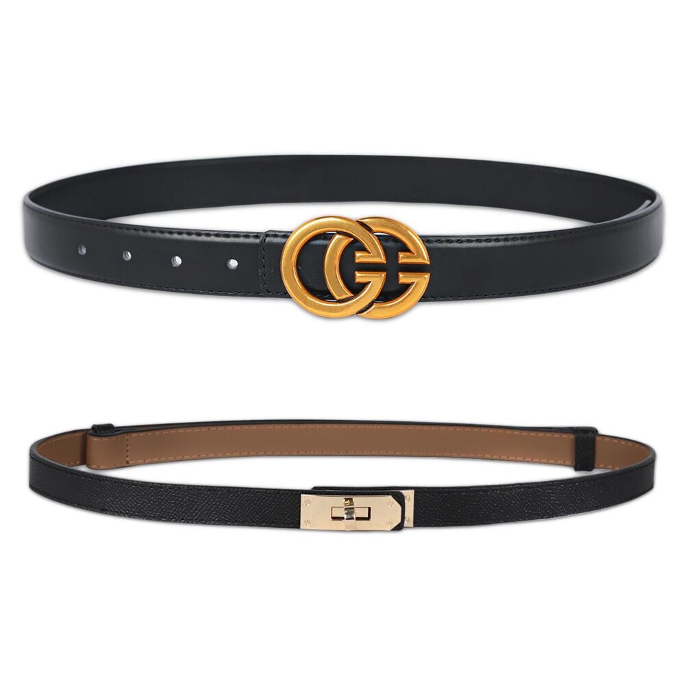3265 Women's Fashion Classic Metal Buckle Leather Belt With Jeans
